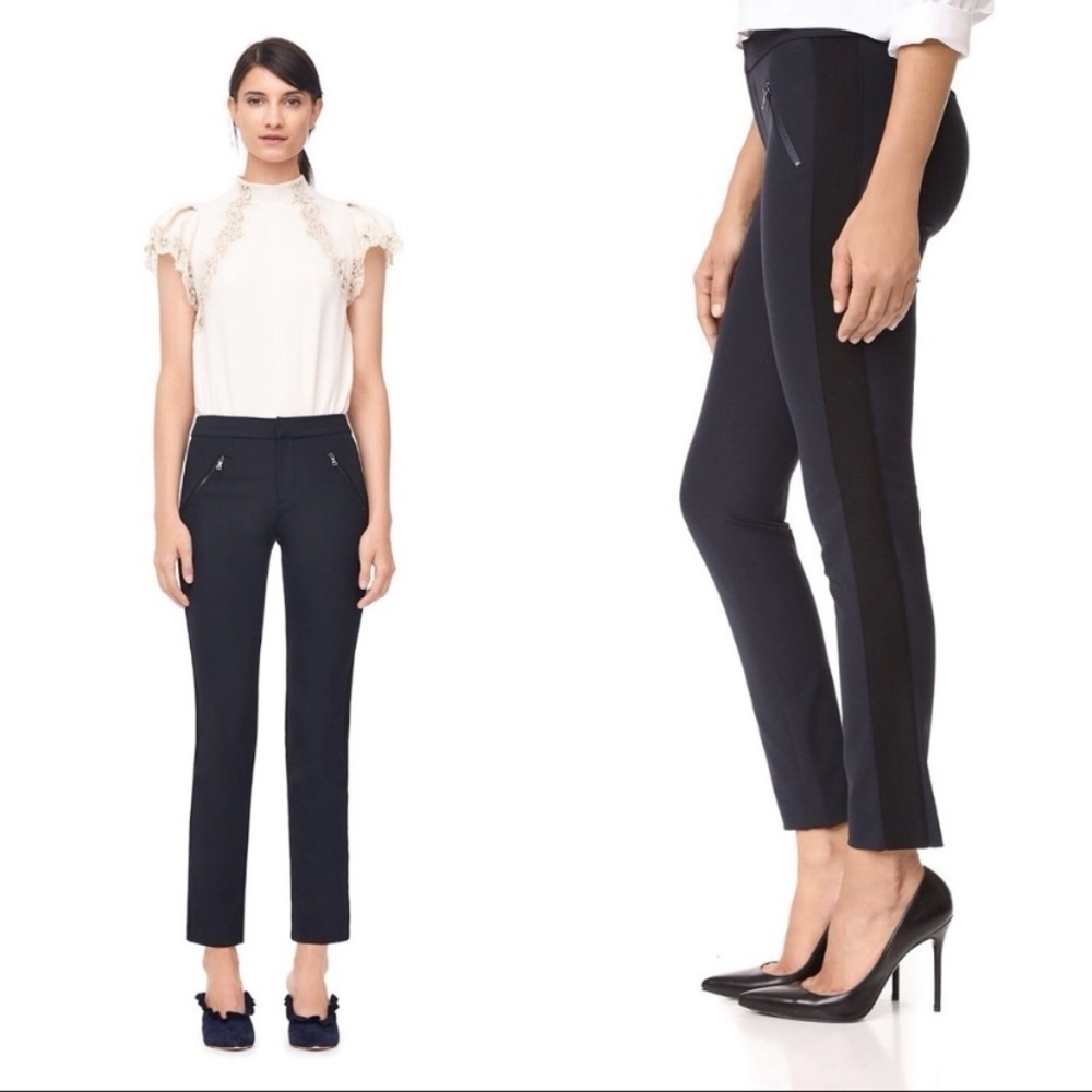 REBECCA Taylor Ava Techy trouser pants black with blue strips Size 2